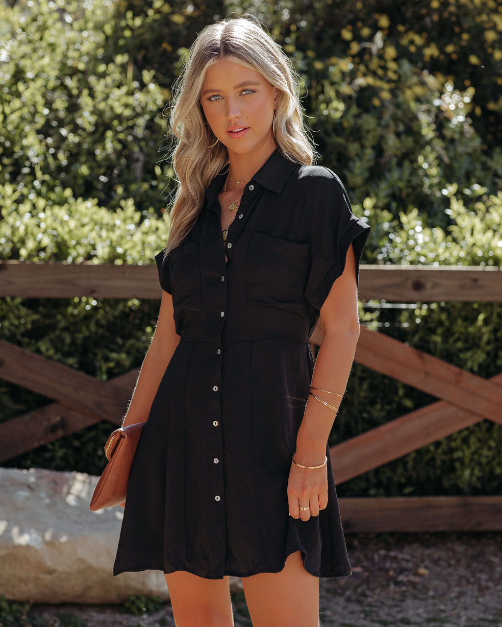 Button Adelyn Down Shirt Dress Black