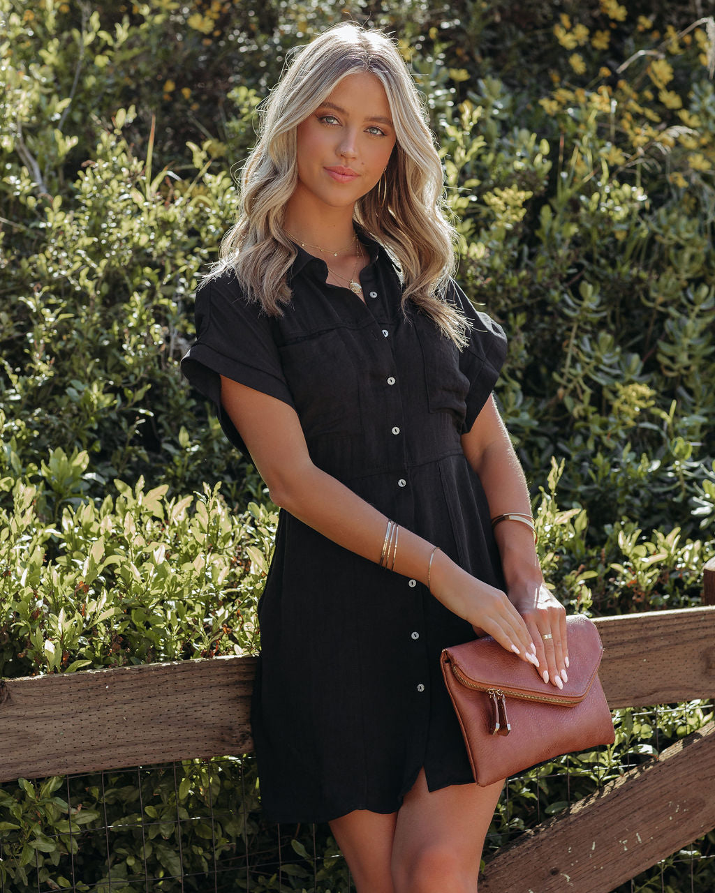 Button Adelyn Down Shirt Dress Black