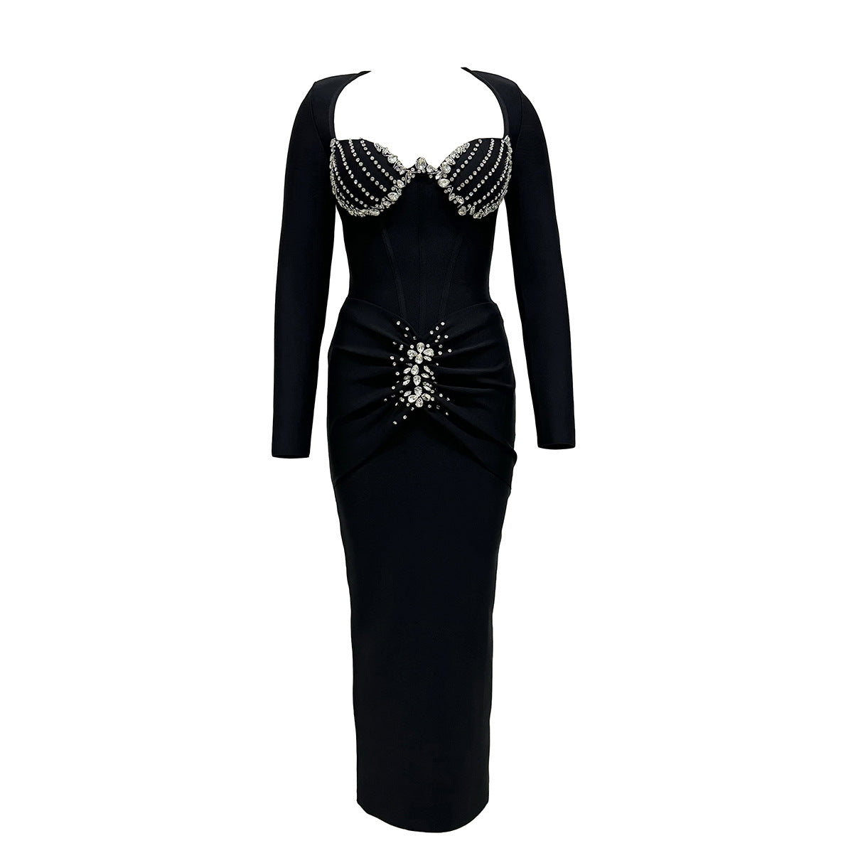 Affordable Luxury Socialite Drilling Bandage One Piece Dress Slim Fit Graceful Formal Dress