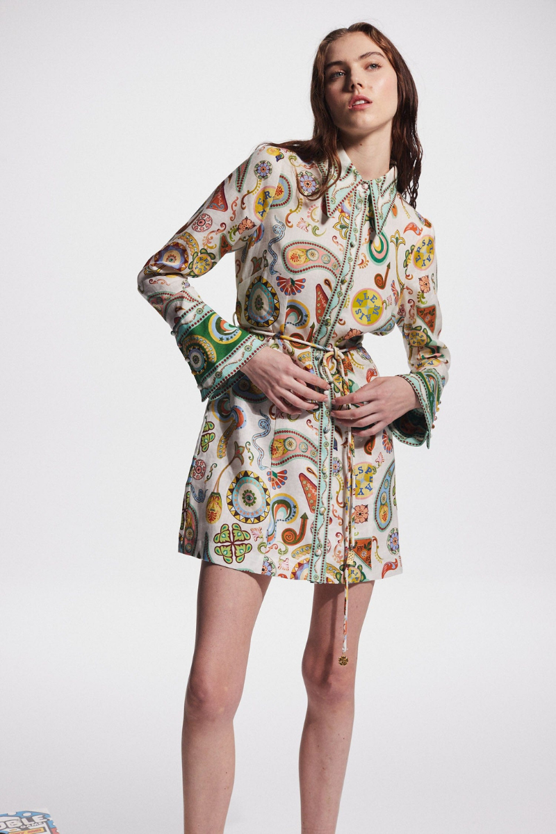 Exclusive Zaida Long Sleeved Paisley Mini Dress Evening Wear Edit