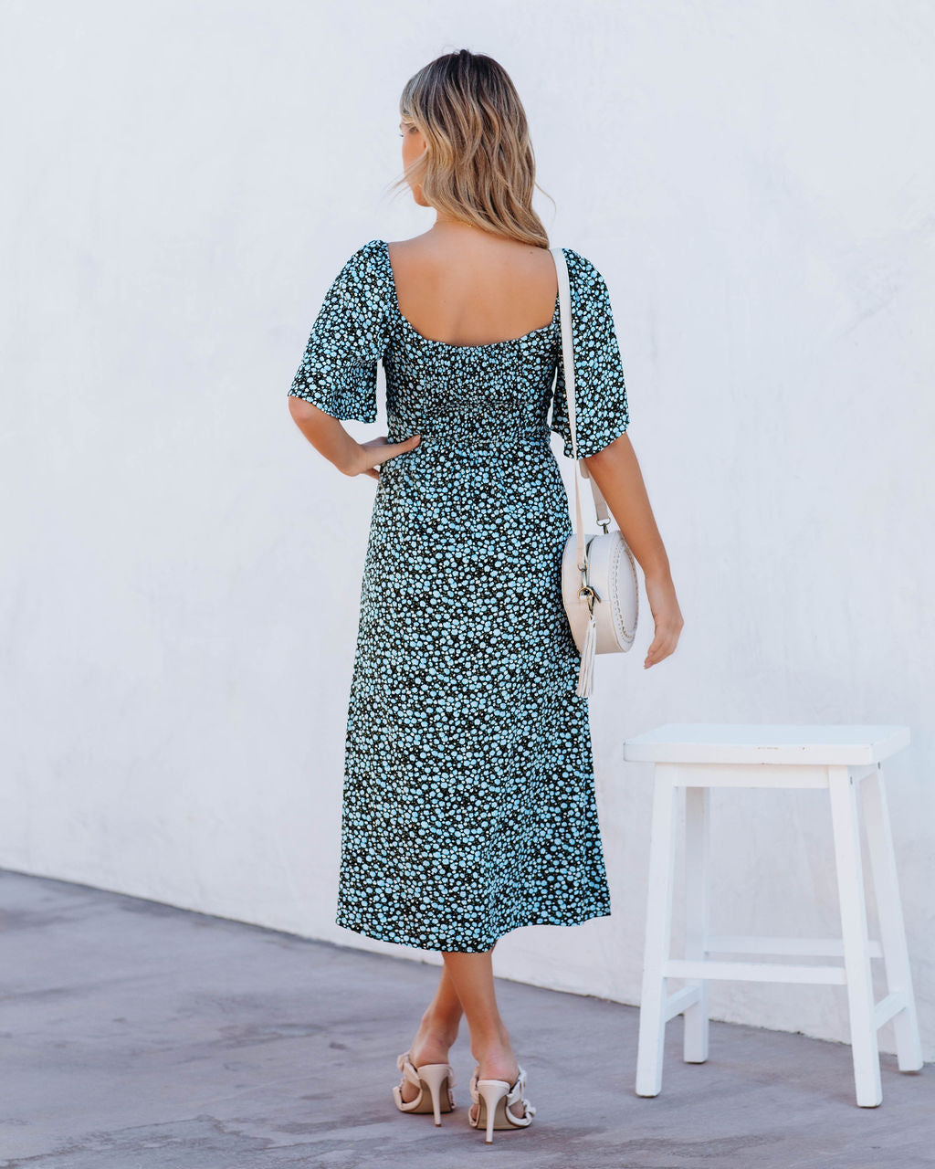 Andee Flower Cutout Midi Dress Blue Multi