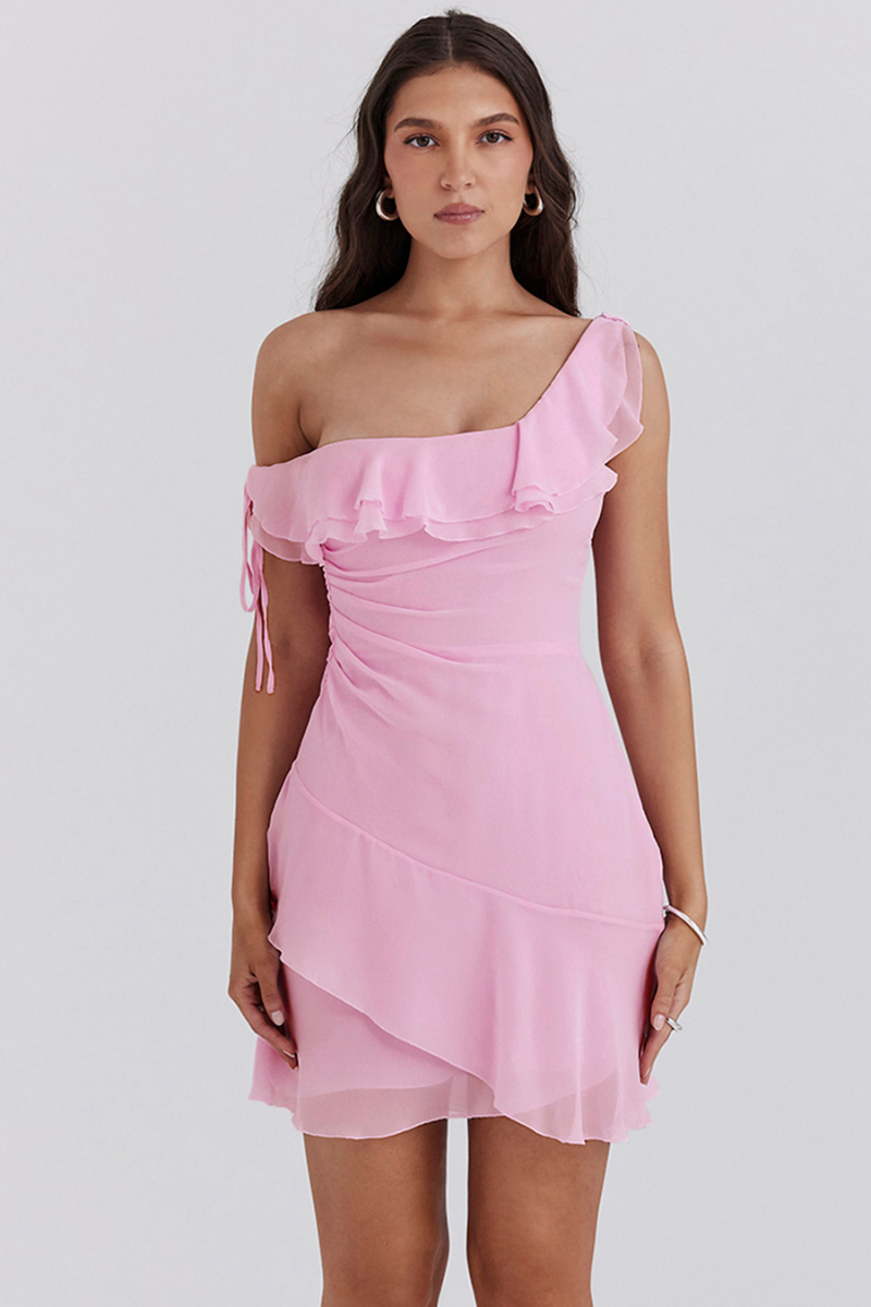Aesthetic Nadia Off Shoulder Ruffle Shirt Mini Dress Premium Wardrobe Essential
