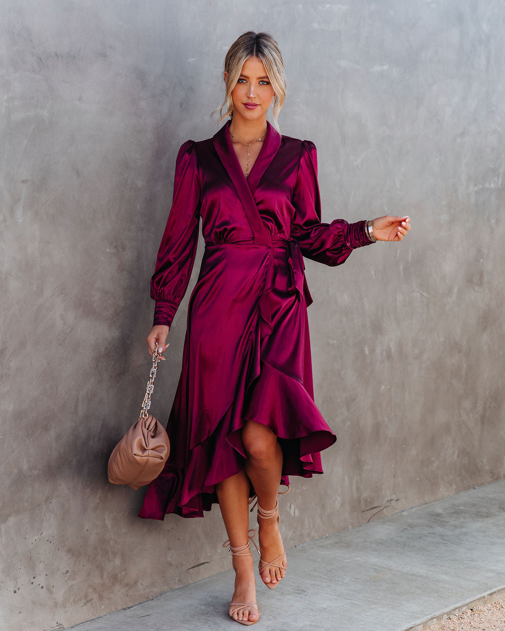 Satin Anniversary Wrap Midi Dress Merlot FINAL