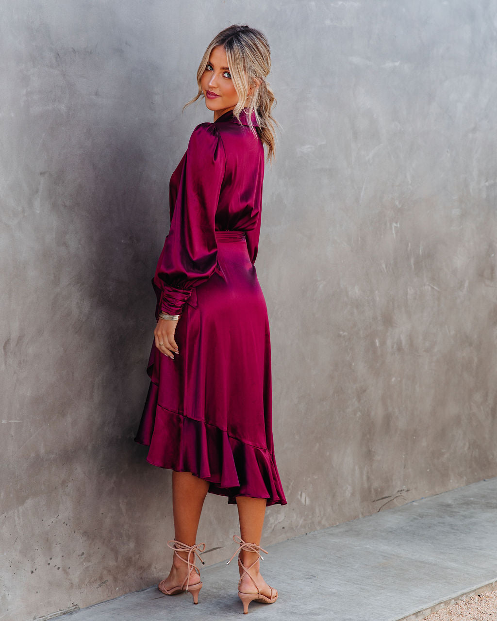 Satin Anniversary Wrap Midi Dress Merlot FINAL