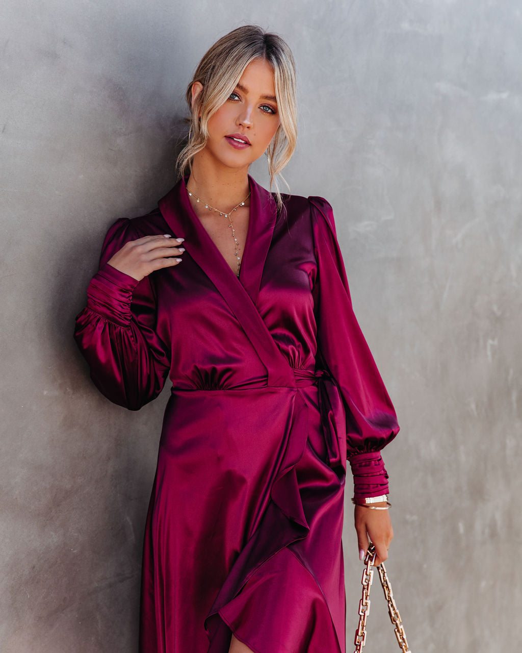 Satin Anniversary Wrap Midi Dress Merlot FINAL