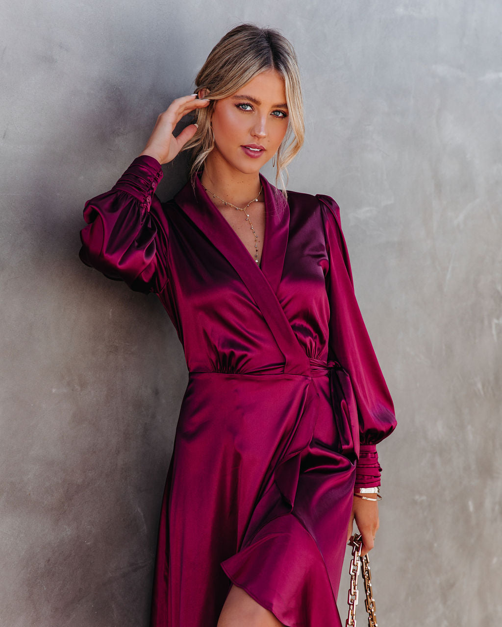 Satin Anniversary Wrap Midi Dress Merlot FINAL