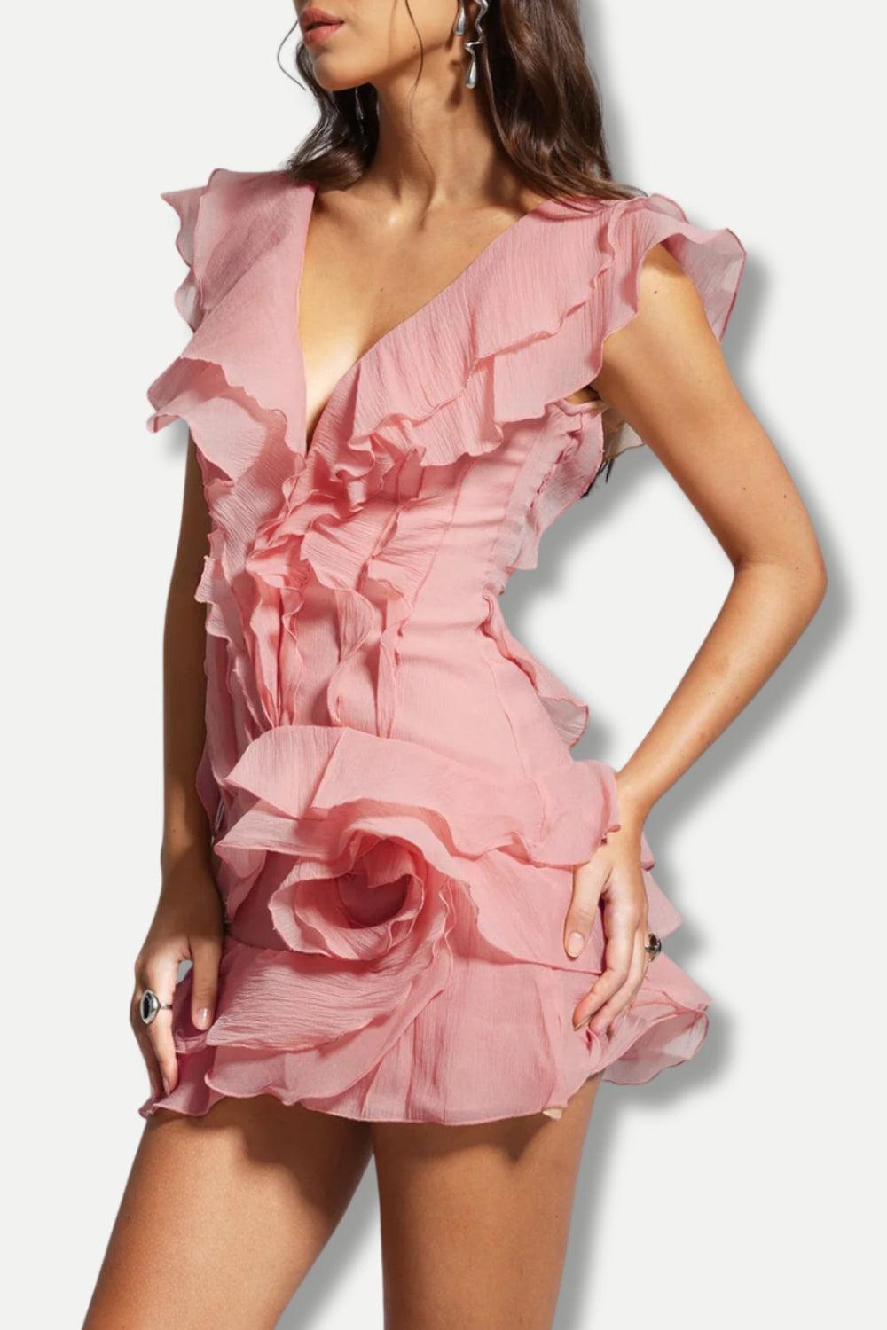 Ruffled Asymmetric Mini Dress