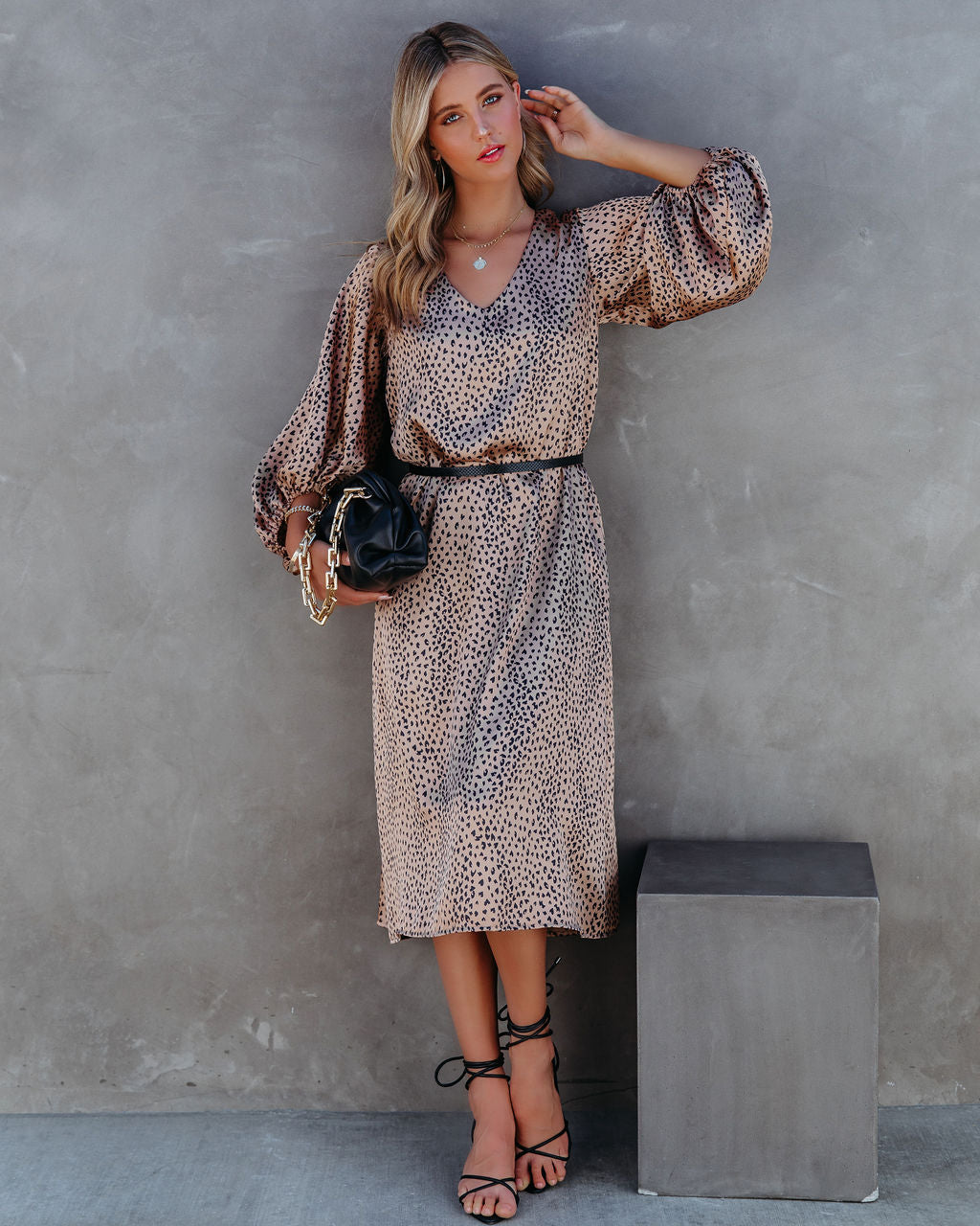 Satin Attitude Printed Balloon Sleeve Midi Dress FINAL