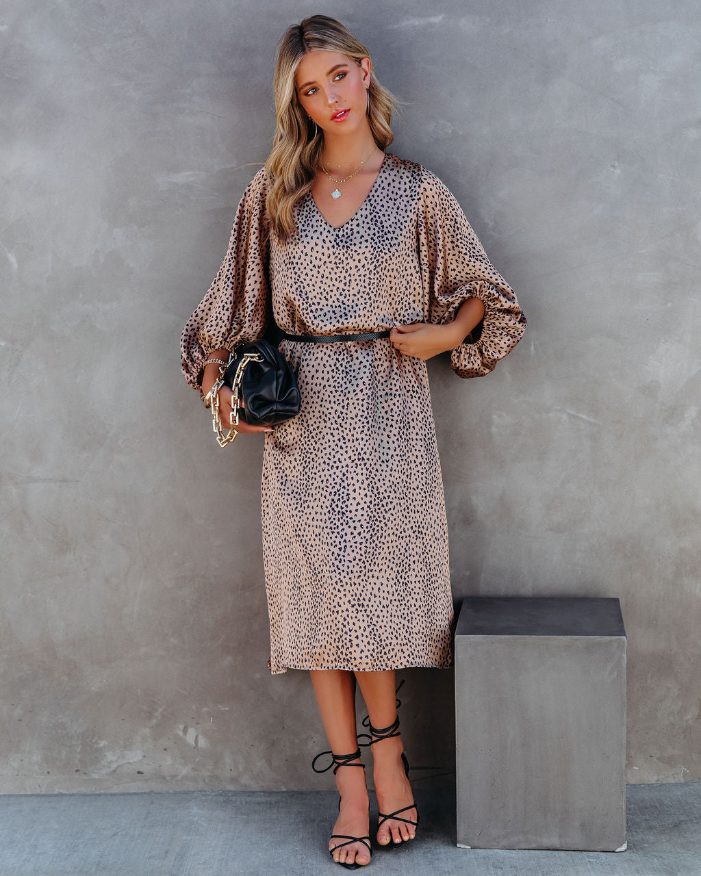 Satin Attitude Printed Balloon Sleeve Midi Dress FINAL