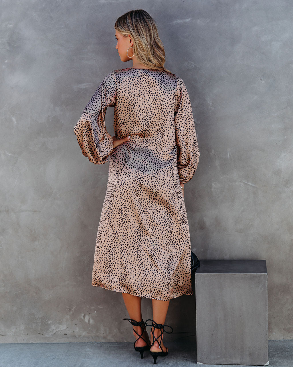 Satin Attitude Printed Balloon Sleeve Midi Dress FINAL