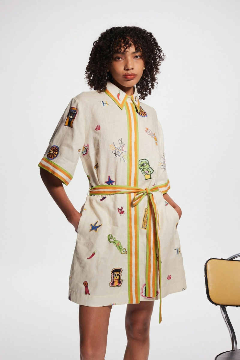 Minimalist Waleska Short Sleeved Embroidered Mini Dress Designer Edit