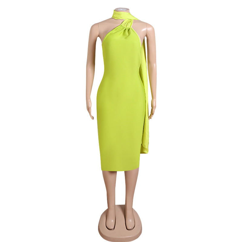 Backless Dress Skinny Sheath Scarf Dress Midi Dress for Girls