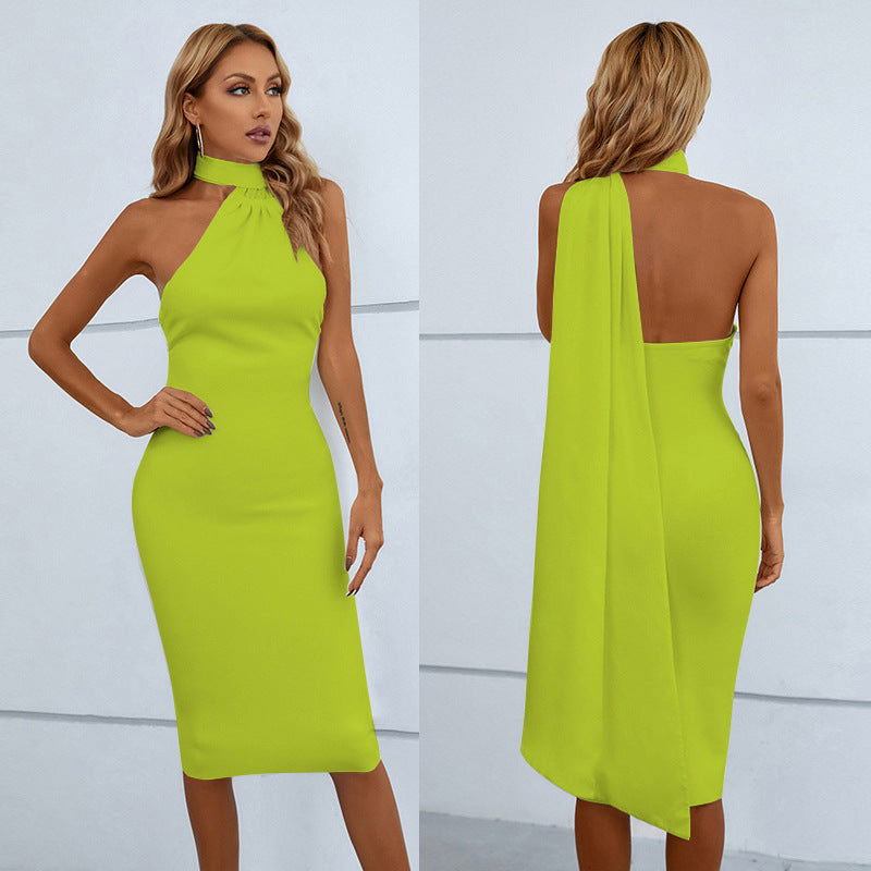 Backless Dress Skinny Sheath Scarf Dress Midi Dress for Girls