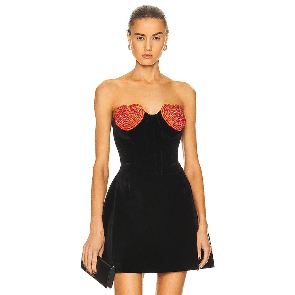 Chest Peach Diamond A line Velvet Dress Love Niche Dress