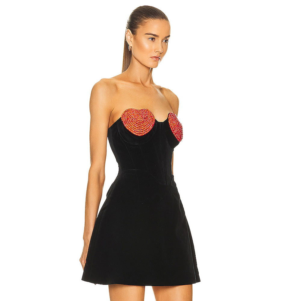 Chest Peach Diamond A line Velvet Dress Love Niche Dress