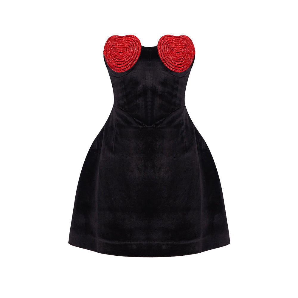 Chest Peach Diamond A line Velvet Dress Love Niche Dress