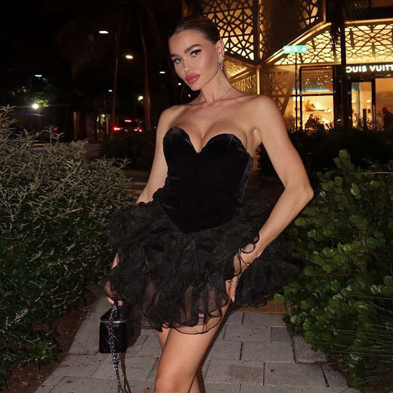 Refined Backless Dress puffy dress Slim Tube Top Dress
