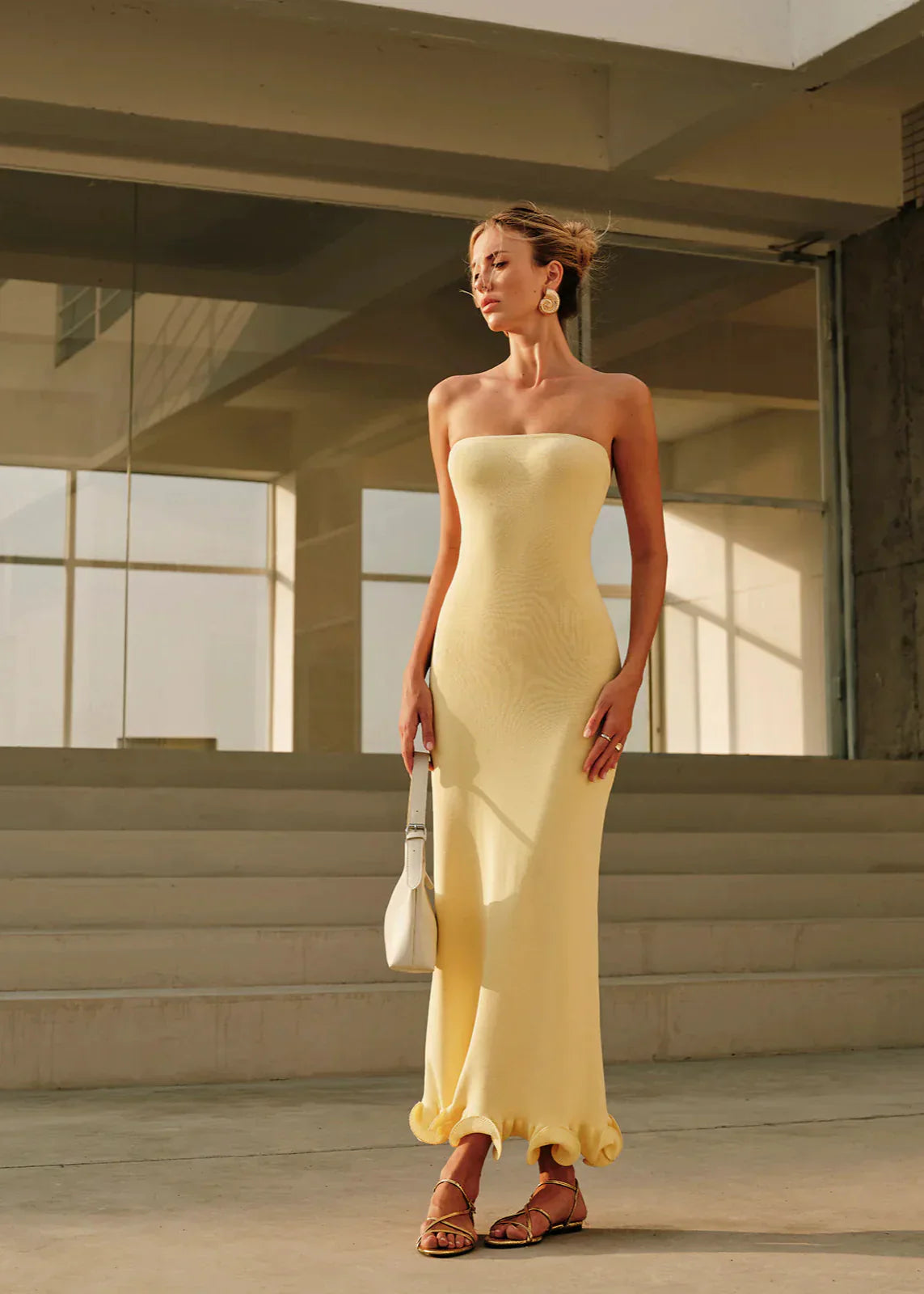- Maribel Strapless Knit Midi Dress with Sculpted Hem