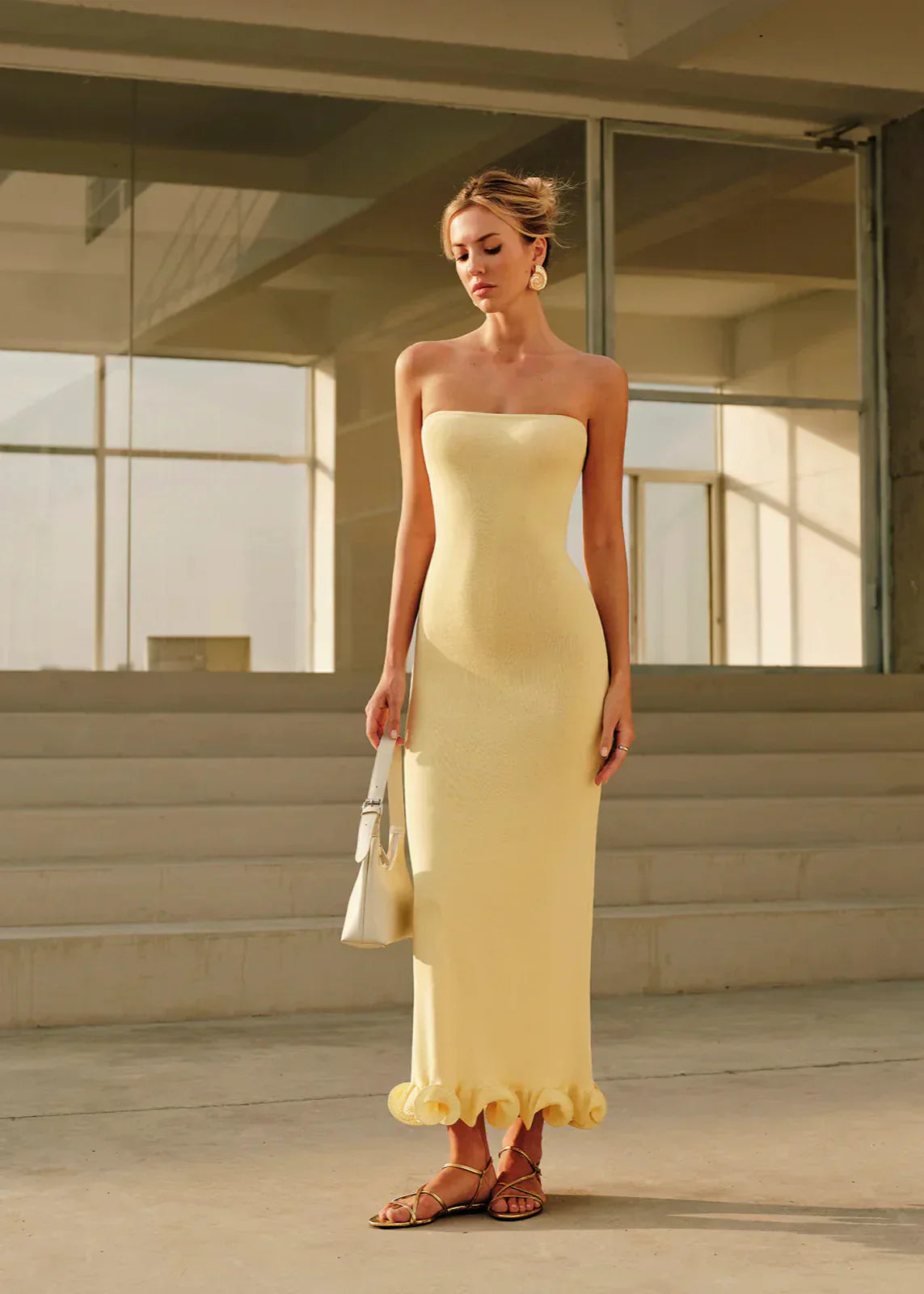 Strapless Maribel Knit Midi Dress with Sculpted Hem