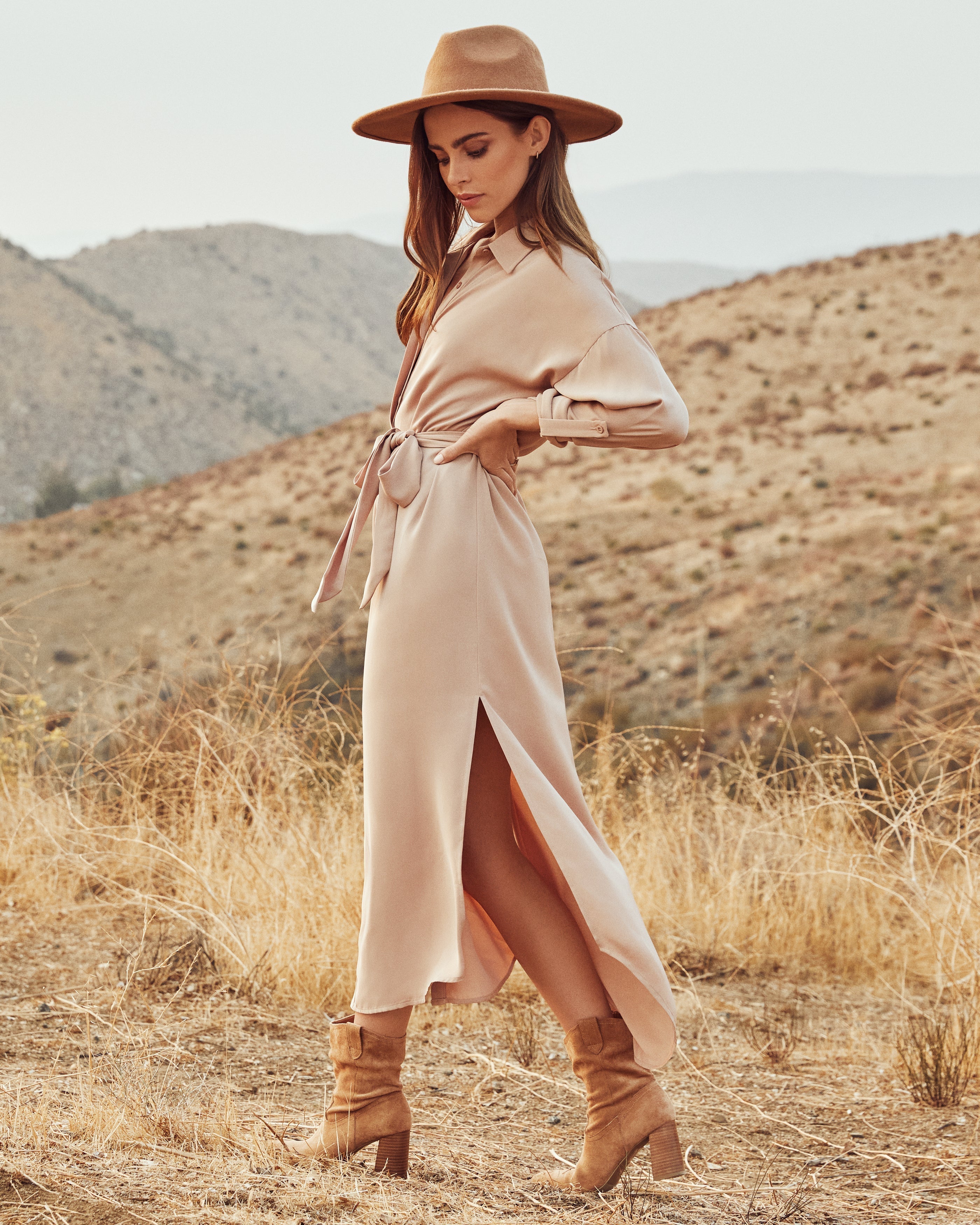 Button Betsy Down Midi Dress Nude FINAL