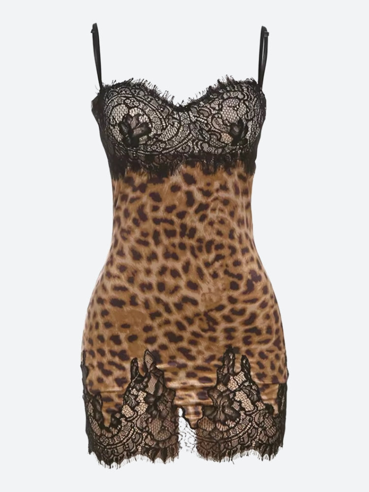 Leopard Baddie Lace Mini Dress