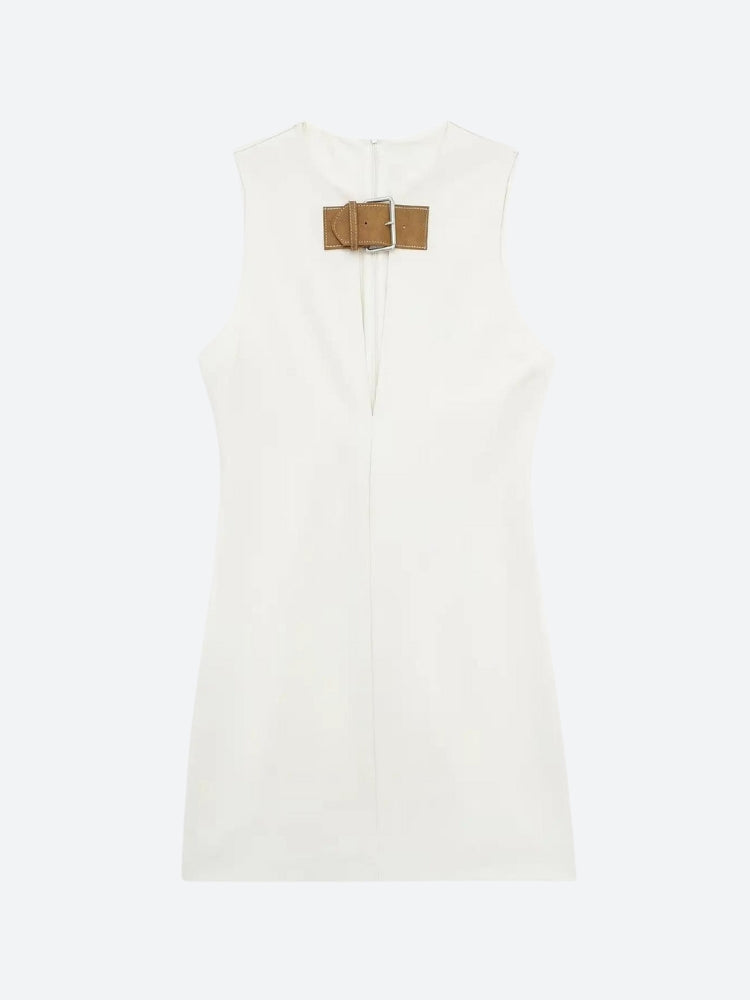 Plunge Belted Neck Mini Dress