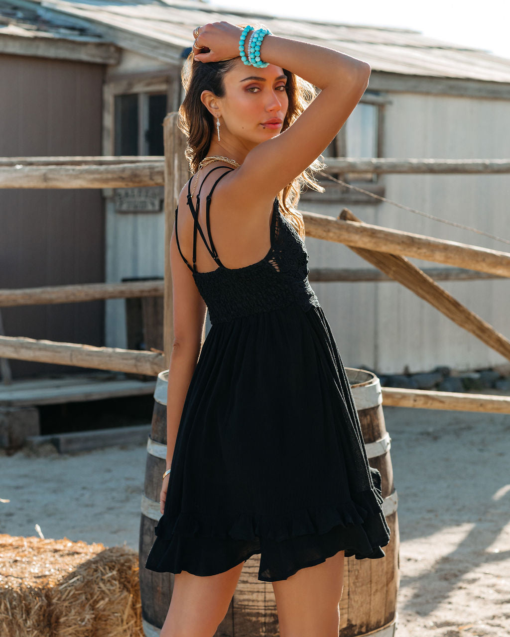 My Of Love Pocketed Lace Ruffle Dress Black