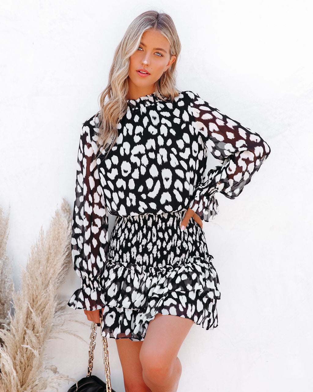 Bend Big Leopard Smocked Ruffle Dress