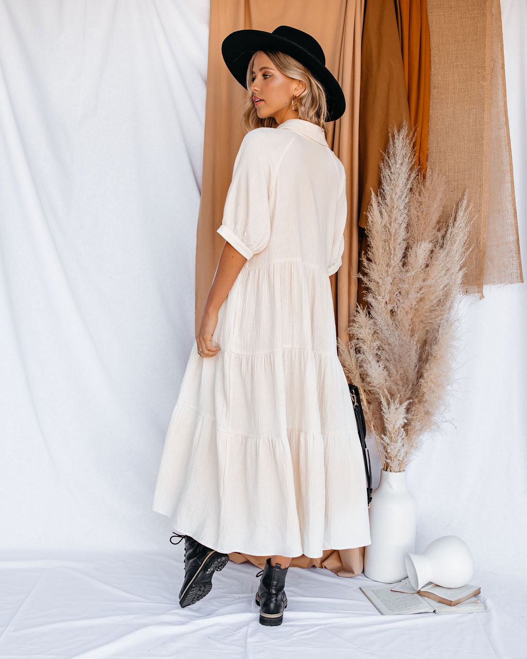 Cotton Binx Pocketed Button Down Midi Dress Ivory
