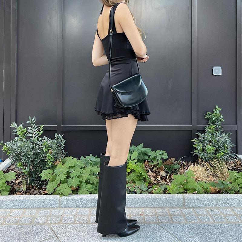 Tie Black Fastening Mini Dress