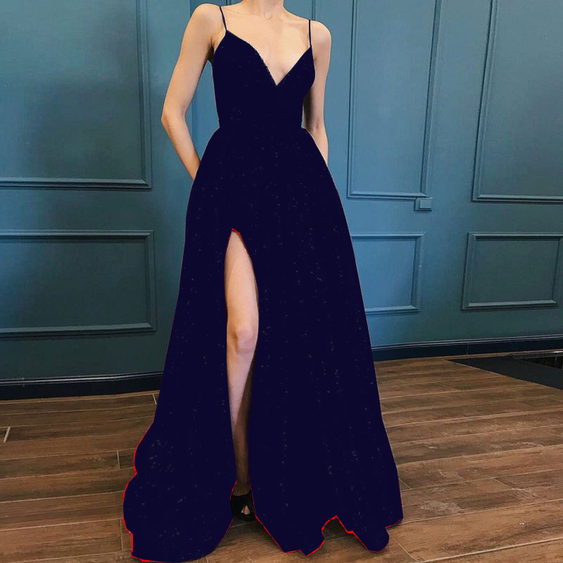 Kissnovaa - Black V-neck Prom Party Evening Dresses