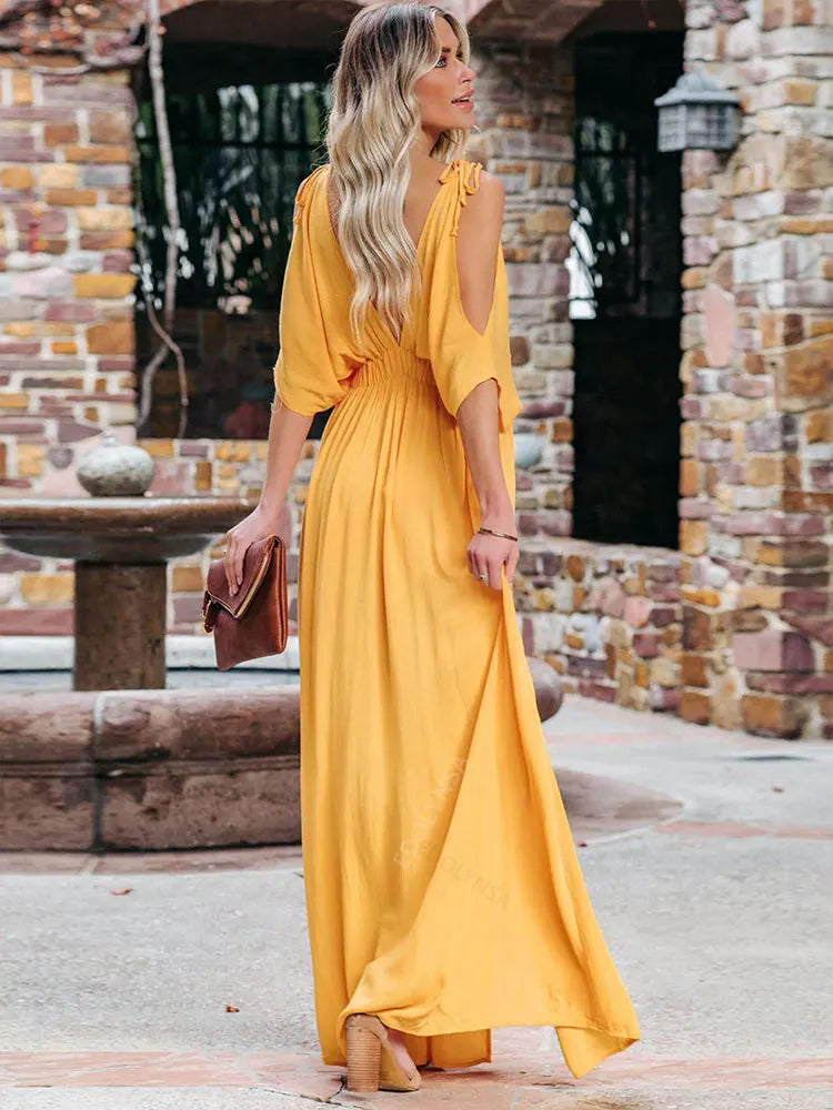 2024 OffShoulder Slit Maxi Boho Beach Dress