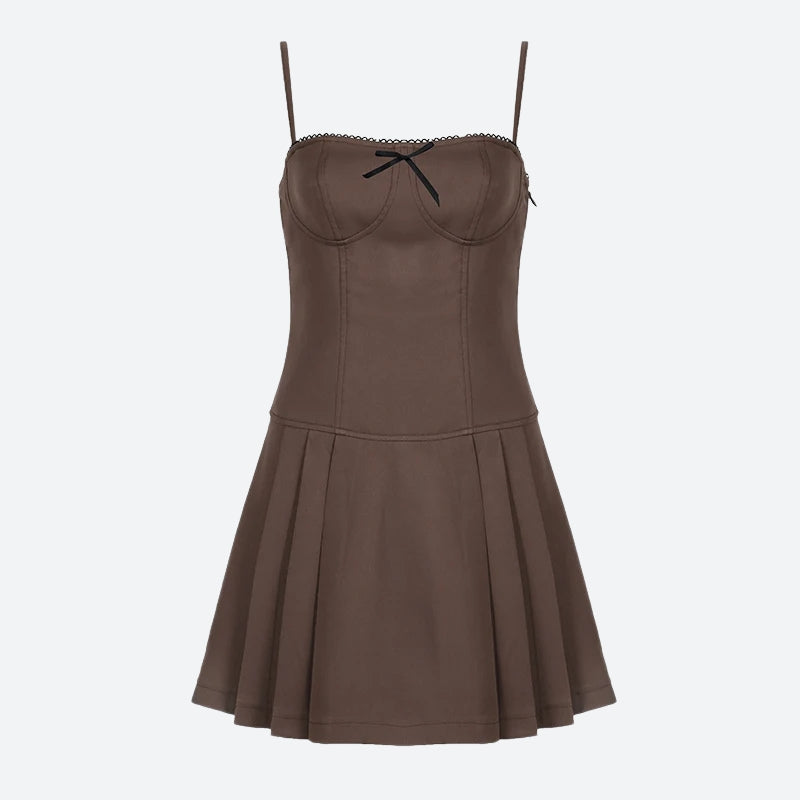 Pleated Bow Mini Dress