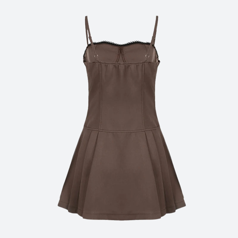 Pleated Bow Mini Dress