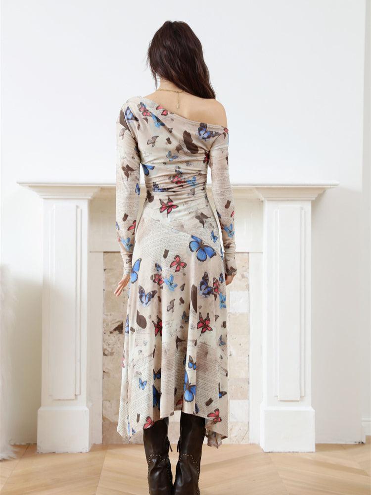 One Butterfly Shoulder Midi Dress