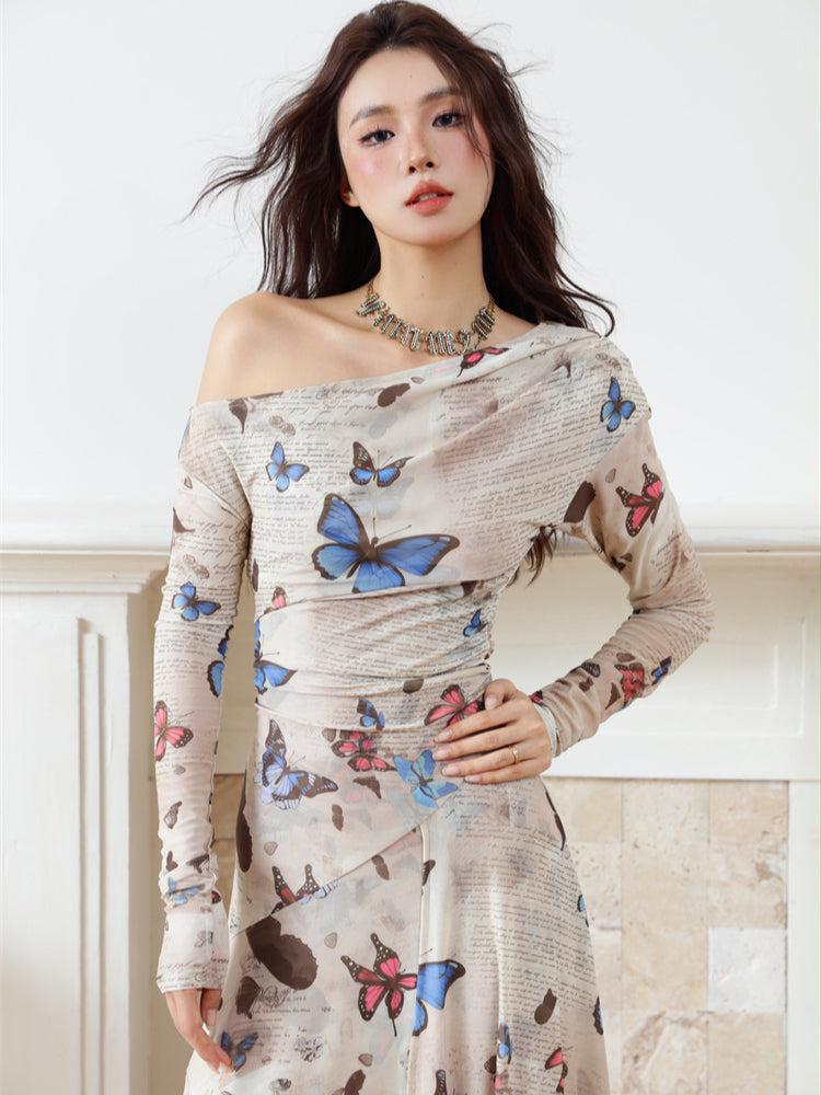 One Butterfly Shoulder Midi Dress