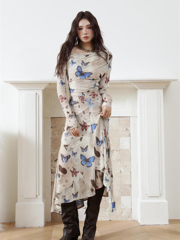 One Butterfly Shoulder Midi Dress