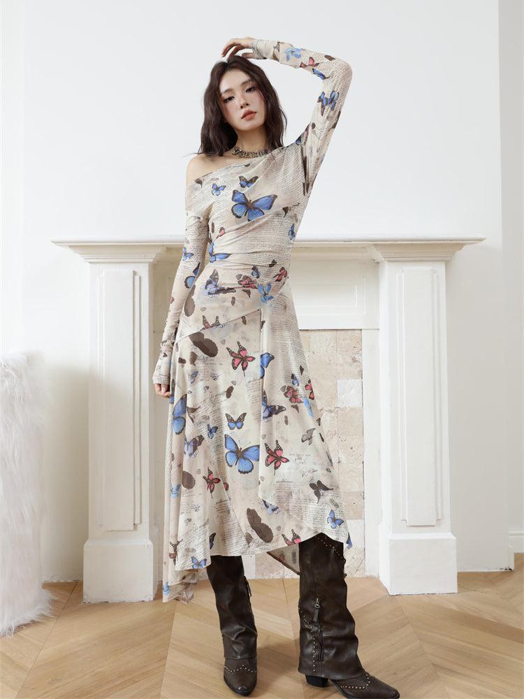 One Butterfly Shoulder Midi Dress