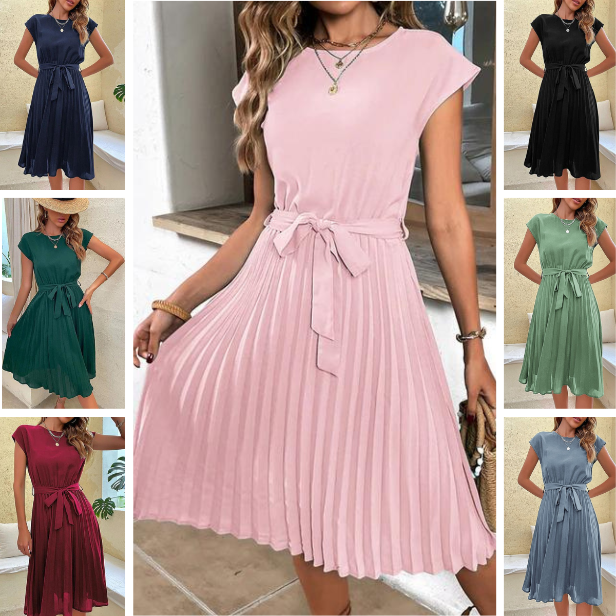 Leonor Statement Short Sleeve Pleated Relaxed Mini Dress for Summer Chic Silhouette Collection