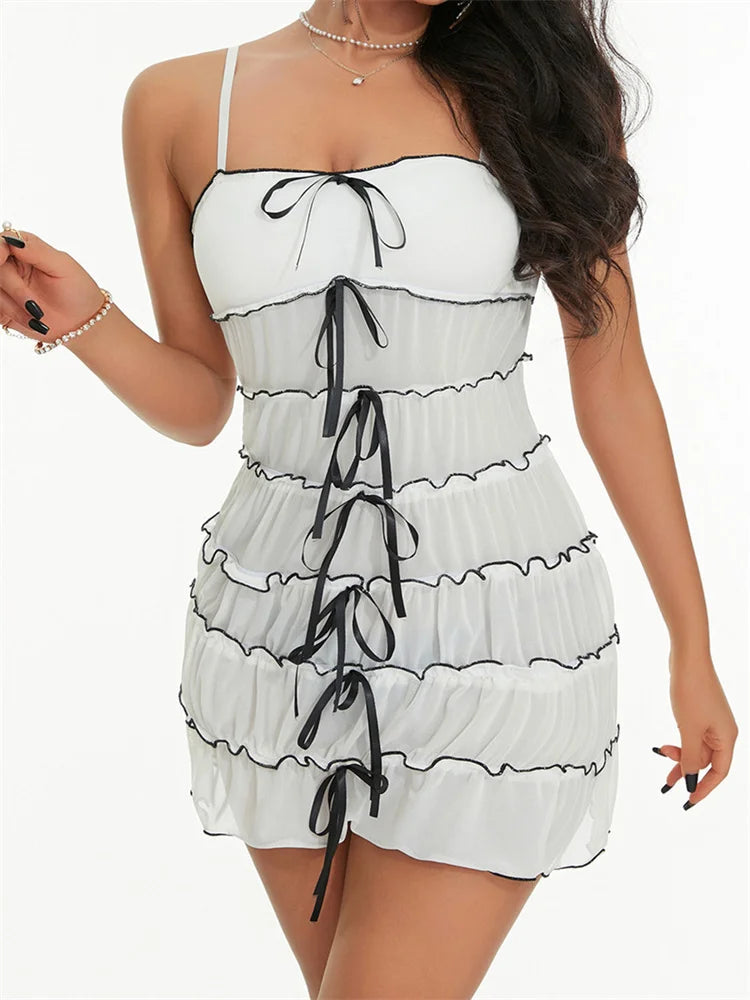 Spaghetti Sleeveless Strap See Through Mini Dresses