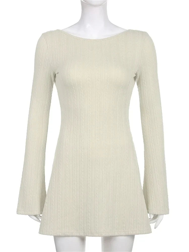 Fit Slim Oneck Solid Party Mini Dresses