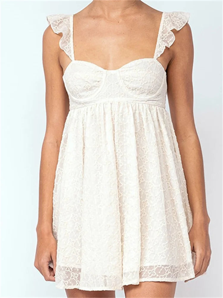Graceful Lace Floral Sleeveless Strap Mini Dresses
