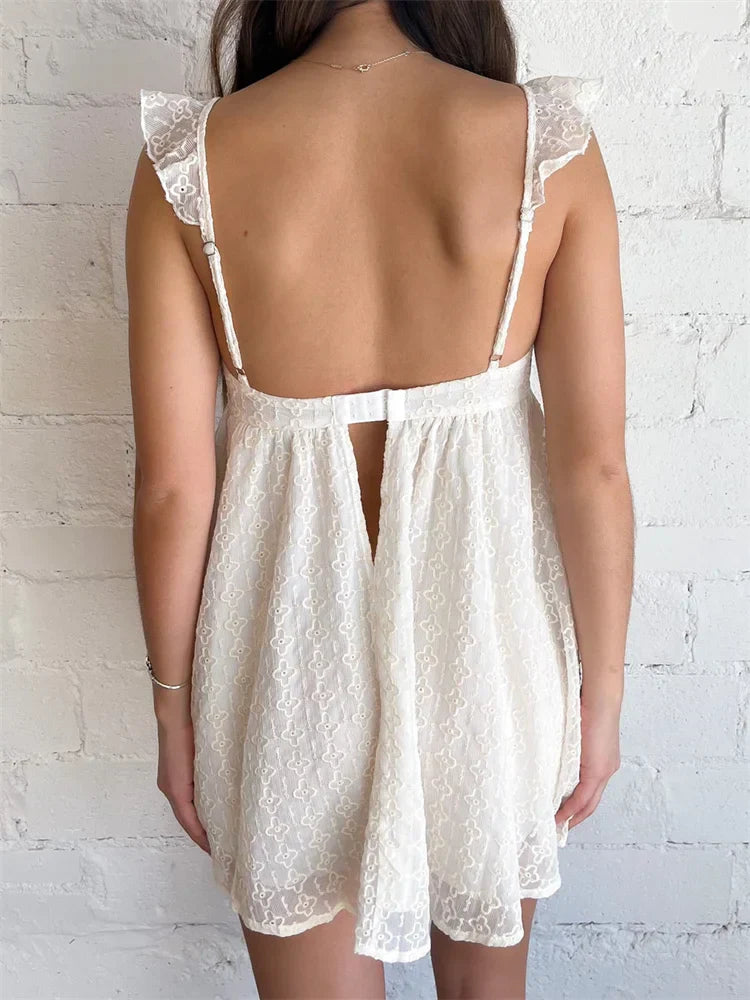Graceful Lace Floral Sleeveless Strap Mini Dresses