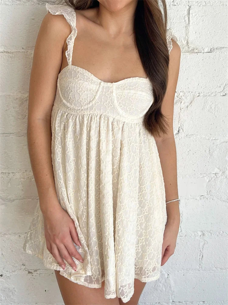 Graceful Lace Floral Sleeveless Strap Mini Dresses