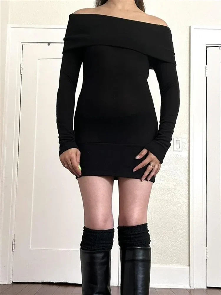 Sophisticated Slash Neck Black Party Mini Dresses