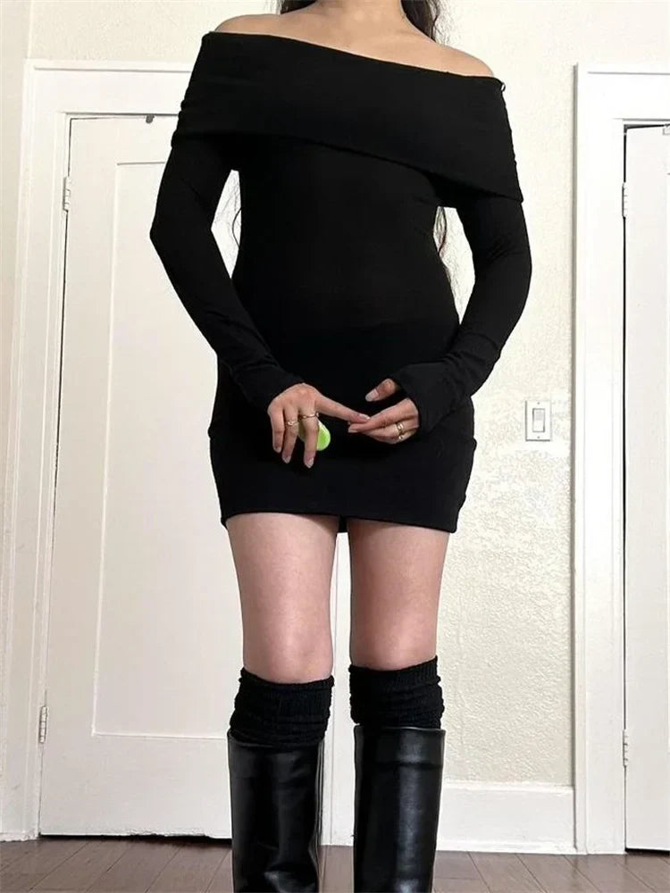 Sophisticated Slash Neck Black Party Mini Dresses