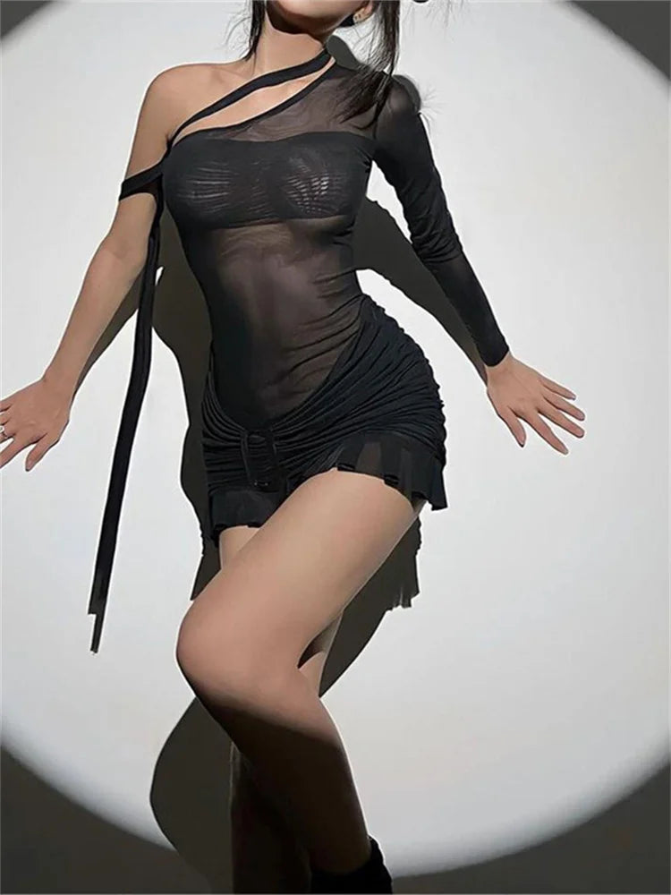 See Sheer Through Long Sleeve Mini Dresses