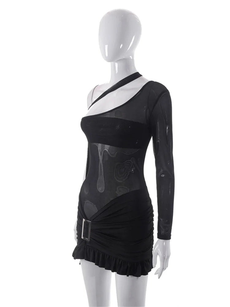 See Sheer Through Long Sleeve Mini Dresses