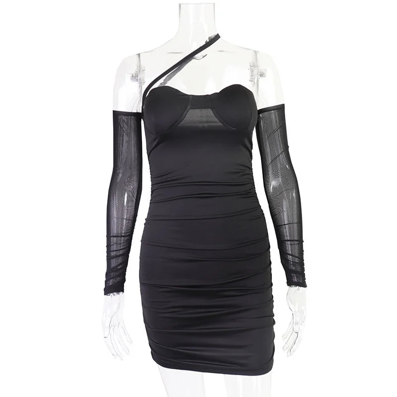 Mesh Black Long Sleeve Mini Dresses