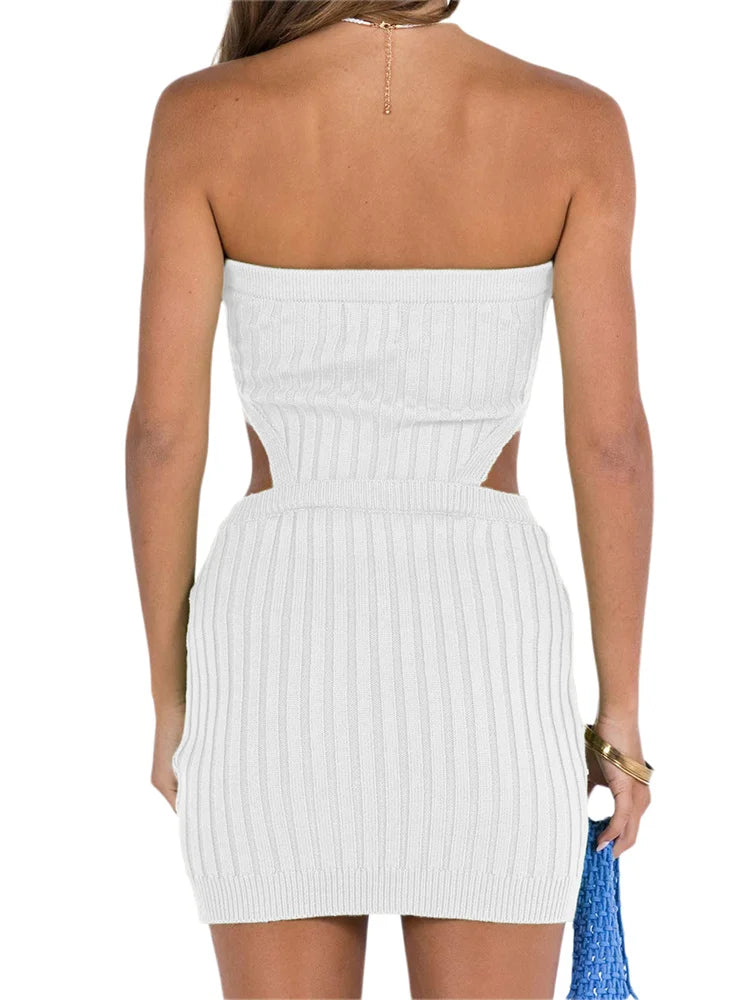 Knitted Crochet Strapless Backless Bodycon Mini Dresses